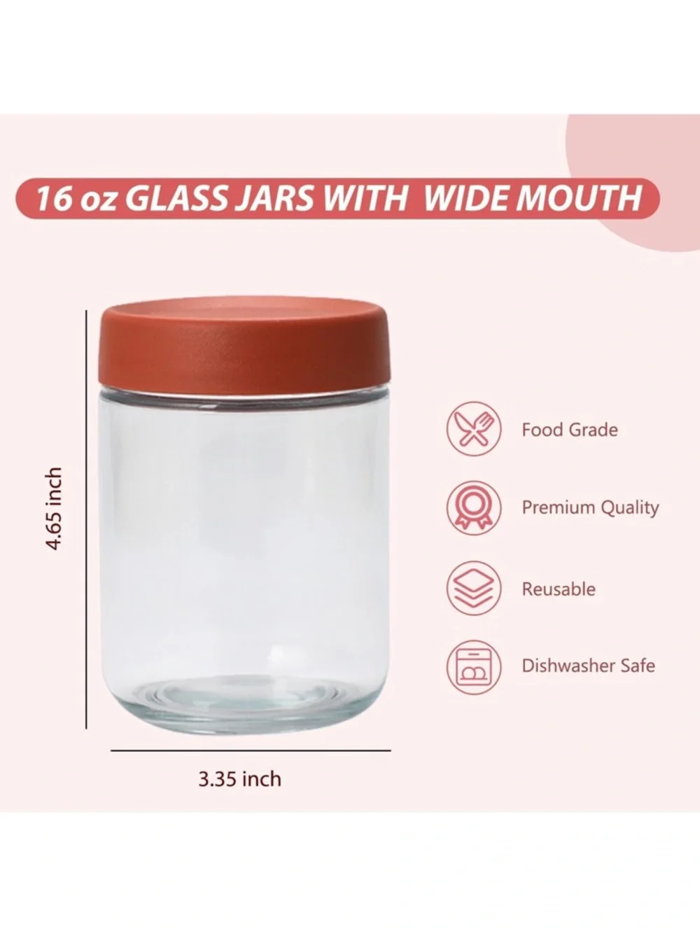 Overnight Oats Containers with Lids 16 oz Glass Jars 6 Pack Glass Mason